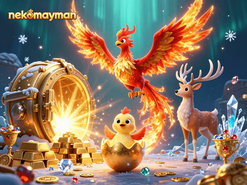 Experience spectacular wins while playing nekomayman in this vibrant 3D casino illustration.