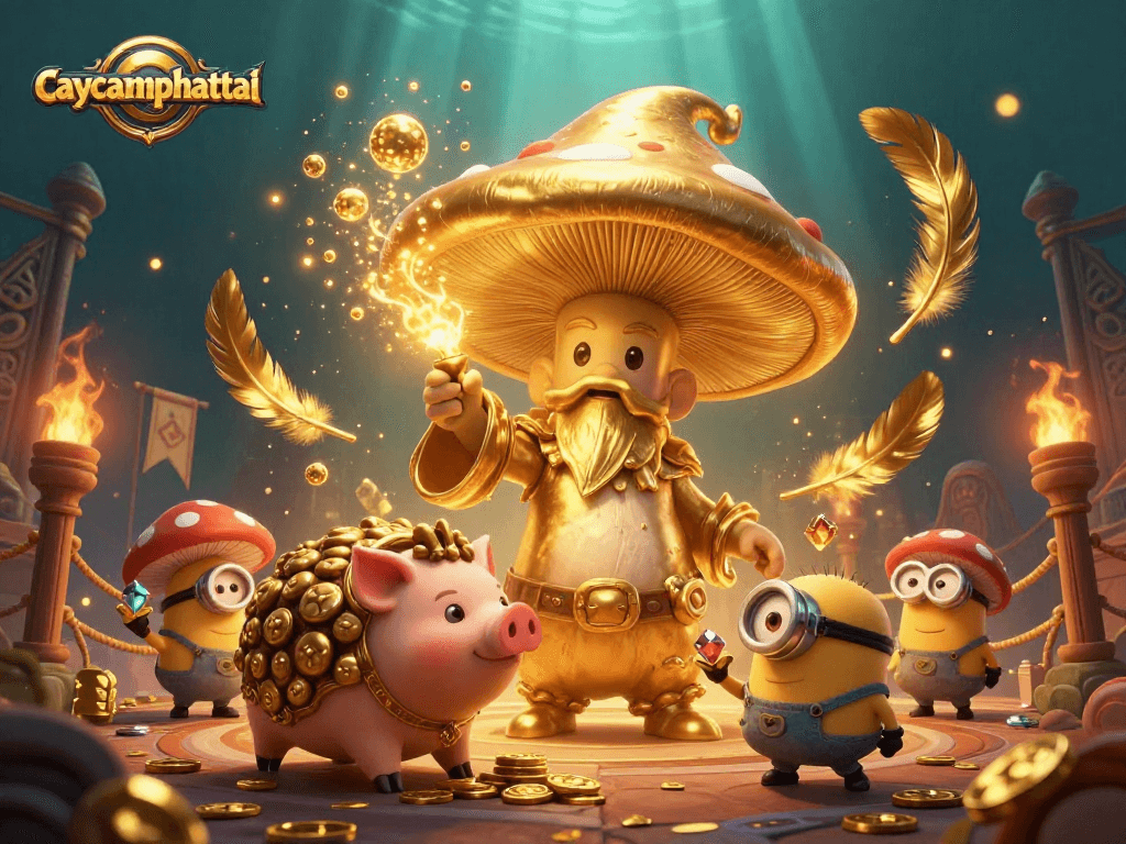 Engage with caycanhphattai's vibrant 3D adventure of a golden wizard, treasure-sniffing pig, and magical mushrooms.