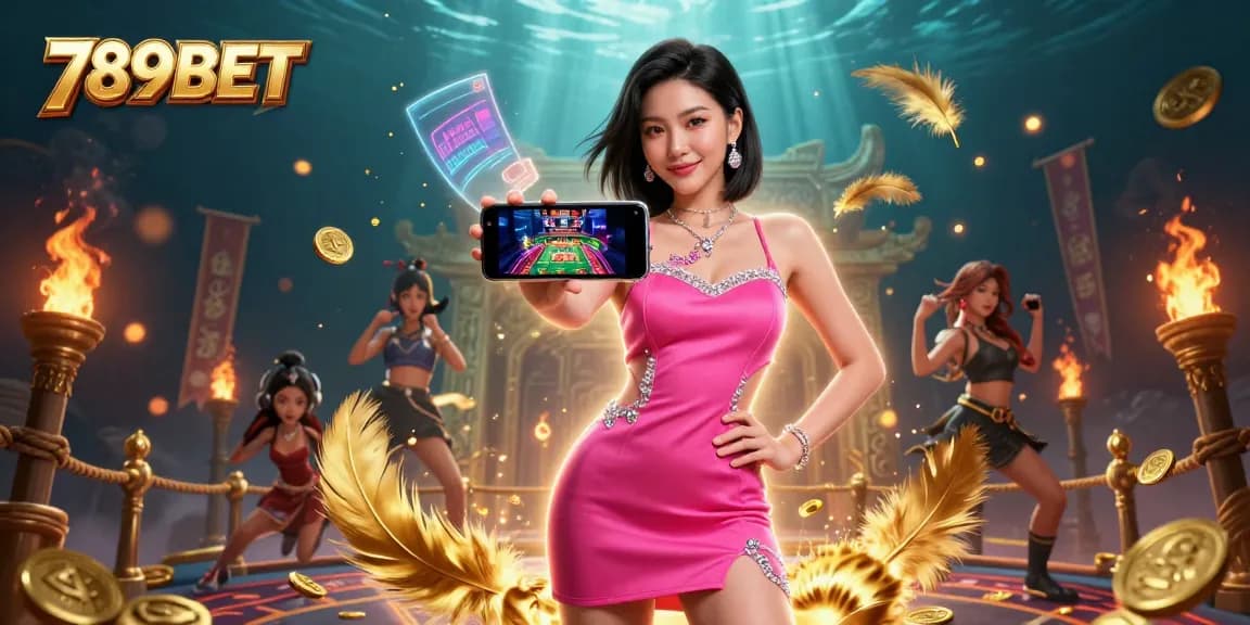 Experience live dealer gaming with 789BET while surrounded by vibrant casino elements and immersive interfaces.