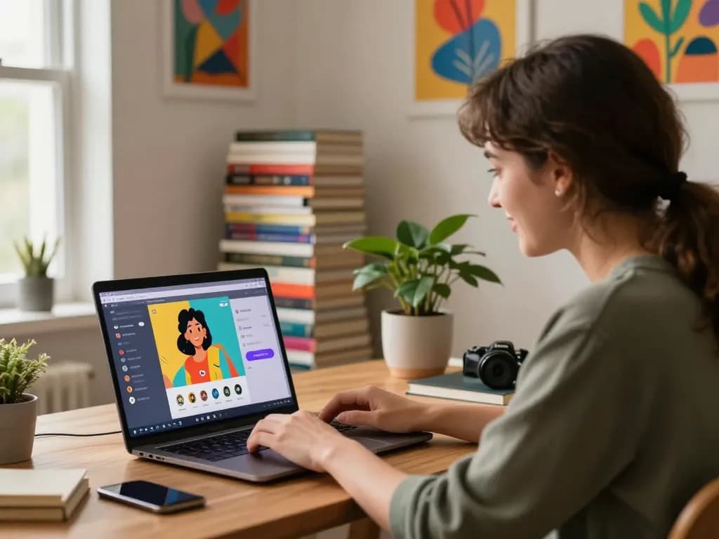 Engaging user with character ai nsfw showcasing vibrant chat options in a cozy home office.