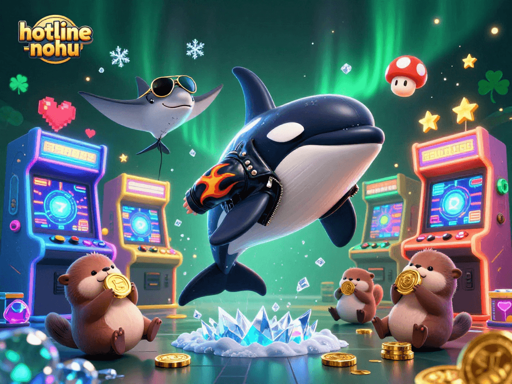 Engage with hotline-nohu's vibrant gaming world featuring dynamic characters and casino elements in a lively digital illustration.