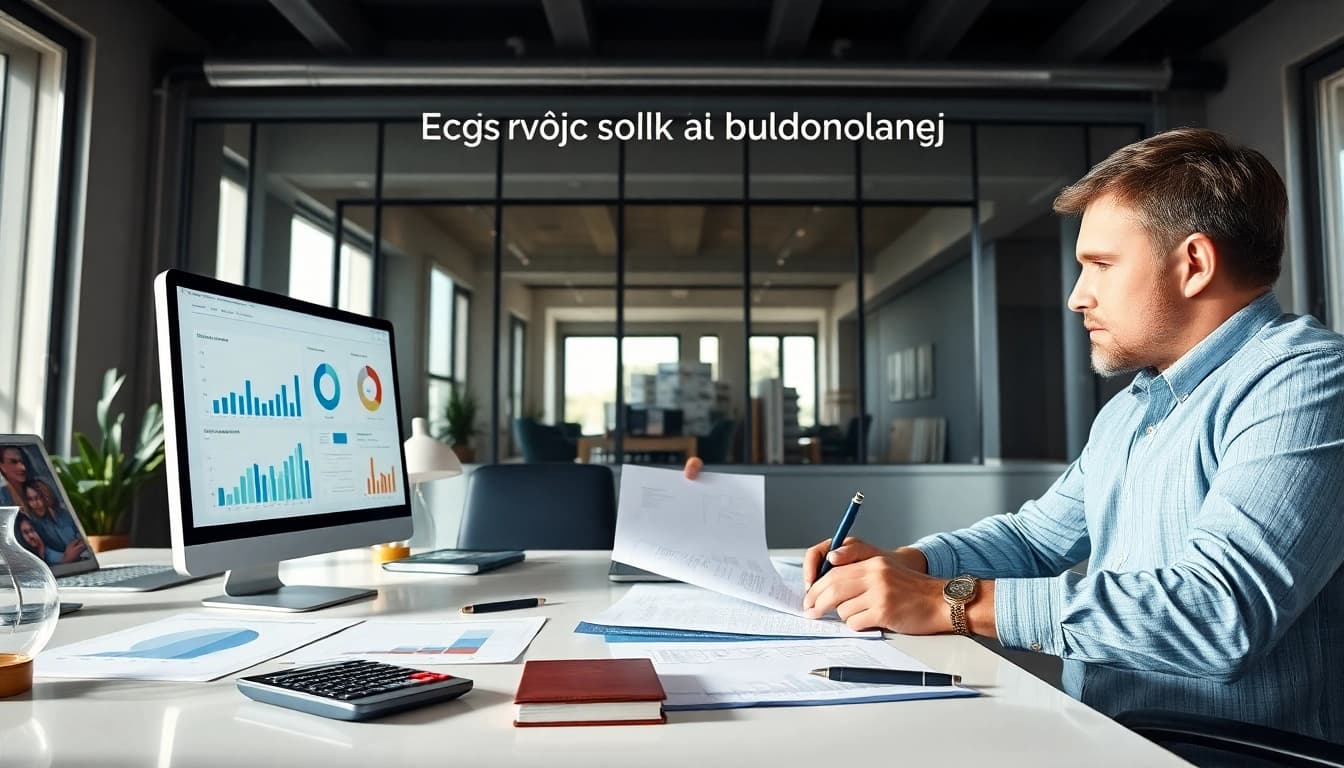 Księgowość dla spółki budowlanej w nowoczesnym biurze rachunkowym, prezentująca profesjonalnego księgowego pomagającego klientowi.