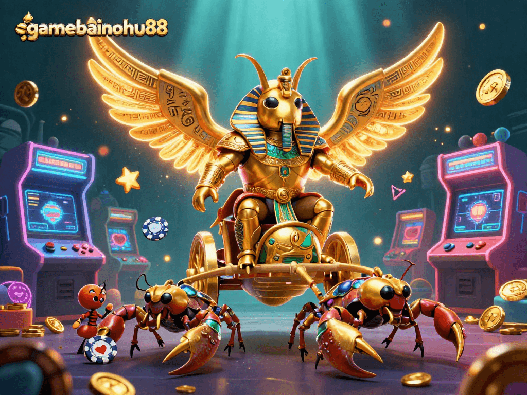 Experience the excitement of gamebainohu88 with a dynamic illustration of gaming characters and elements.