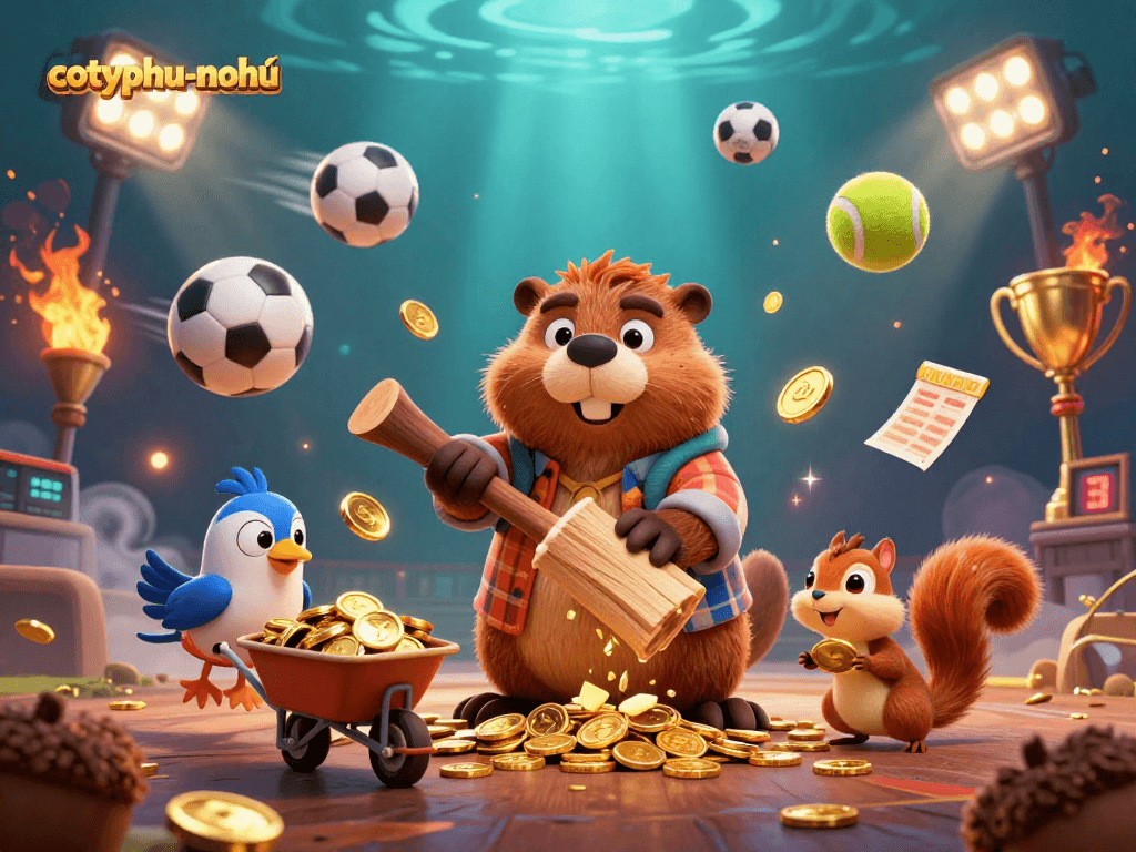 Join the excitement of cotyphu-nohu as characters celebrate with gold coins raining down during thrilling game sequences.