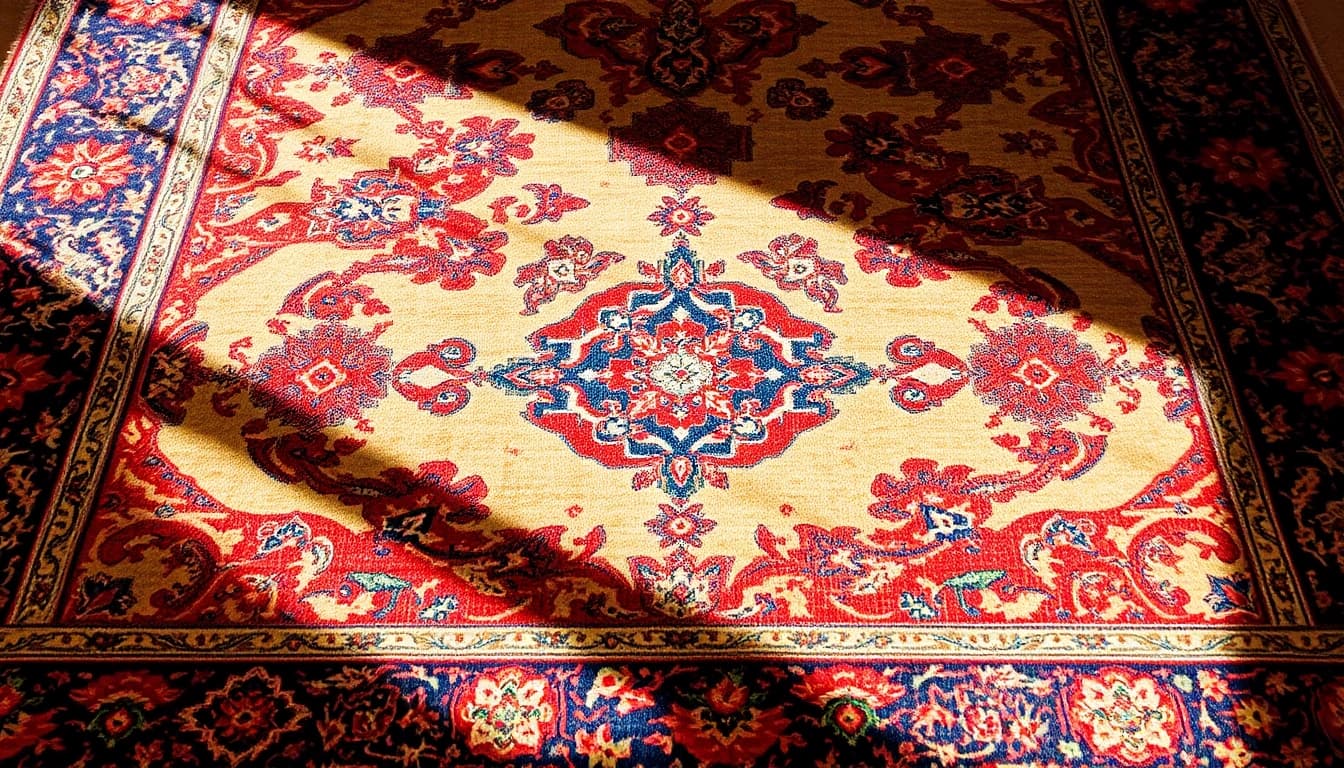 Restauro Tappeti milano: Restoring an exquisite vintage carpet with intricate patterns and vibrant colors.