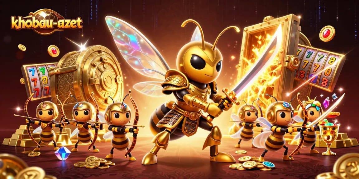 Experience thrilling wins in khobau-aztec with a vibrant 3D scene featuring golden artifacts and gaming excitement.