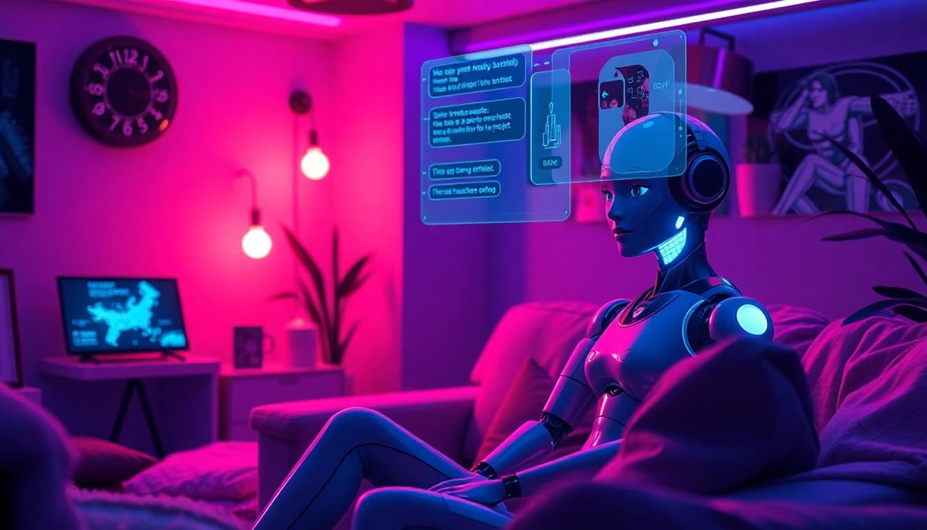 Futuristic NSFW character AI scene showcasing engaging roleplay with deep connection.