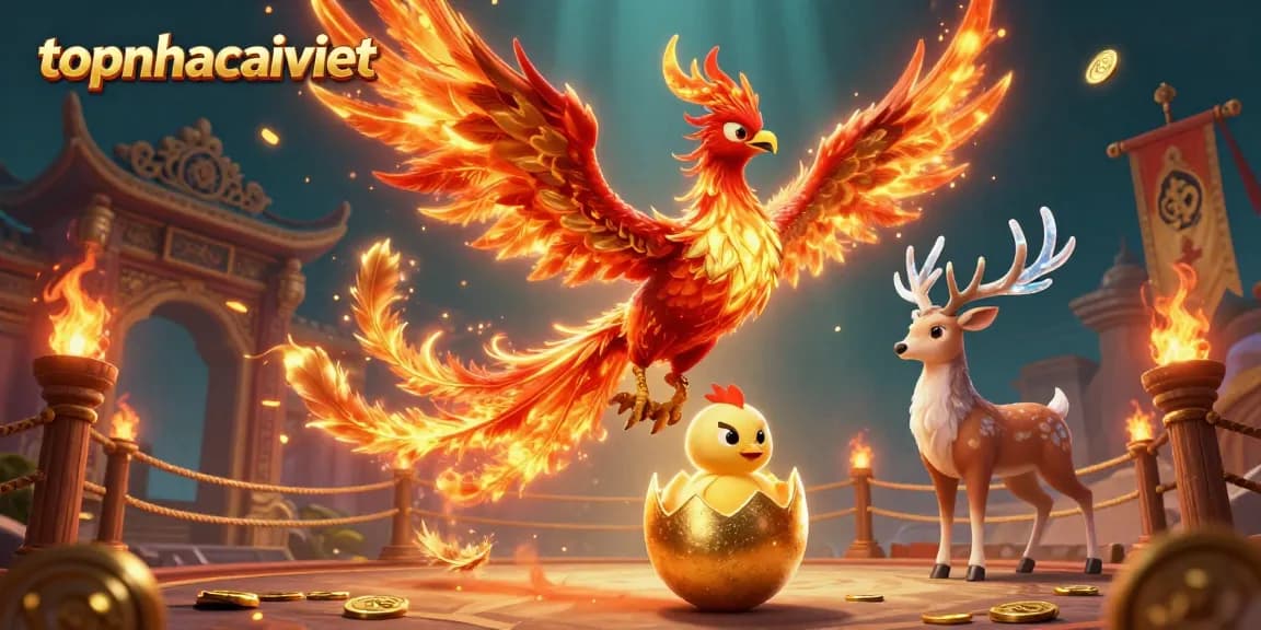 Engage with the lively themes of topnhacaiviet featuring a phoenix and cinematic casino elements.