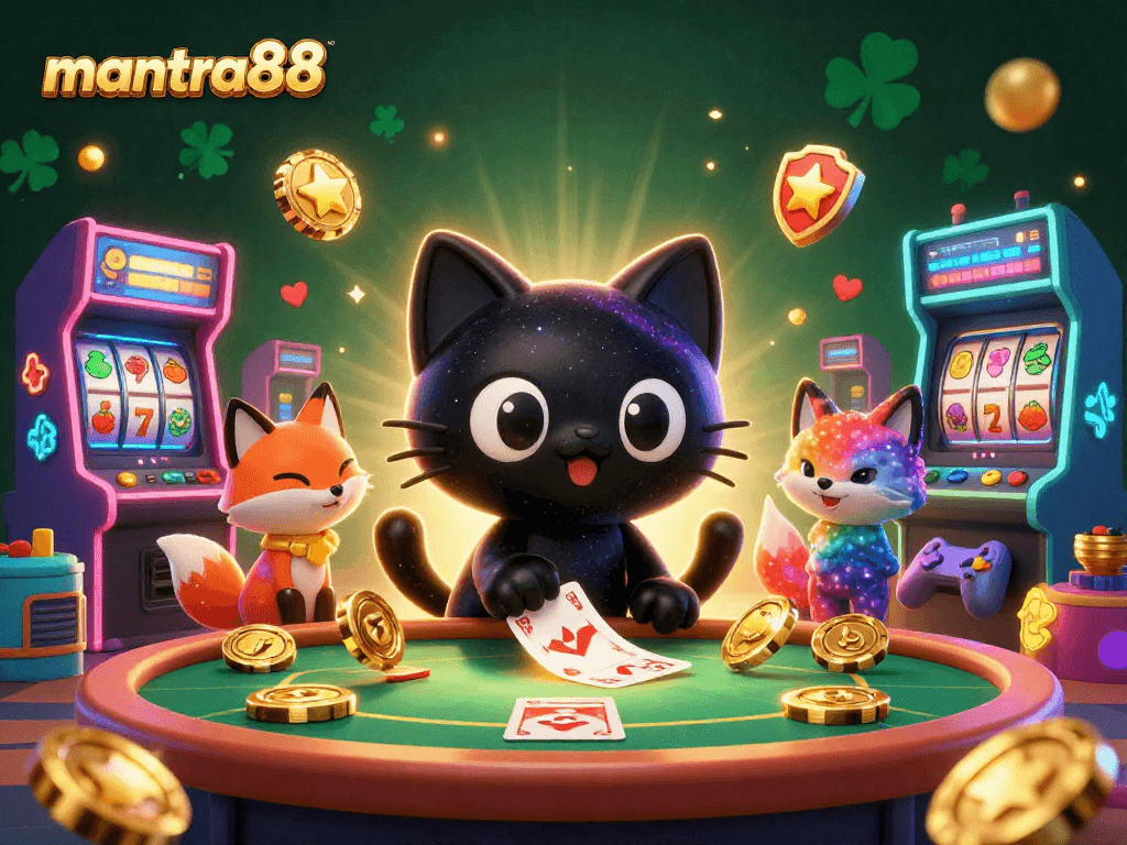 Experience excitement at mantra88 casino with a cosmic black hole cat pulling in golden chips and cards