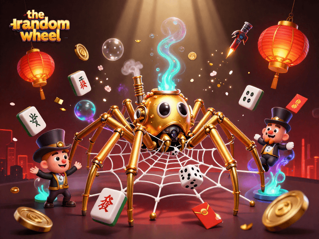 Capture the excitement with the-random-wheel as a steampunk spider weaves luck while catching dice!