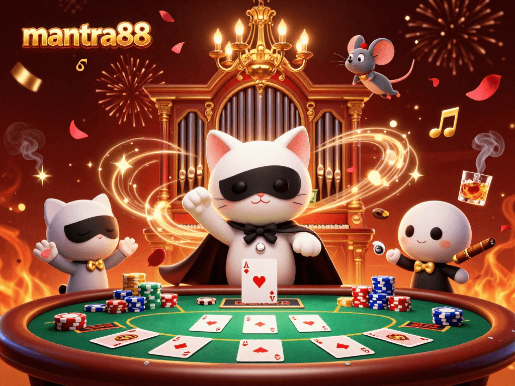 Engage with mantra88's thrilling slot game experience in a vibrant casino scene.