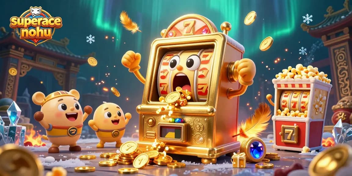 Watch the superace-nohu slot machine hit a jackpot, showering coins in a vibrant casino scene.