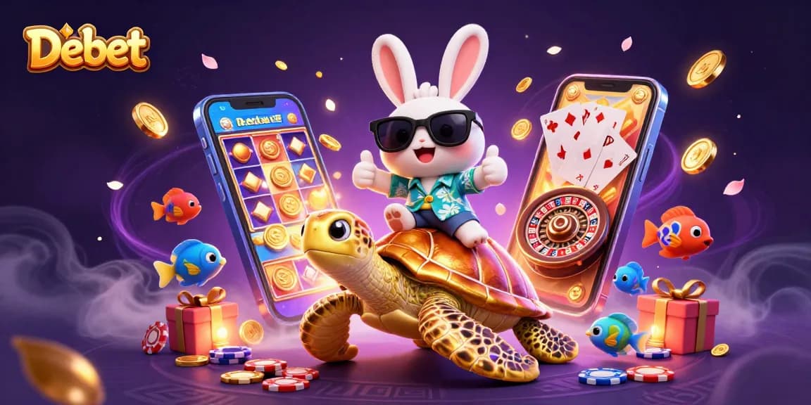 Debet offers thrilling gambling experiences with lucky rabbit and golden turtle in vibrant casino scene.
