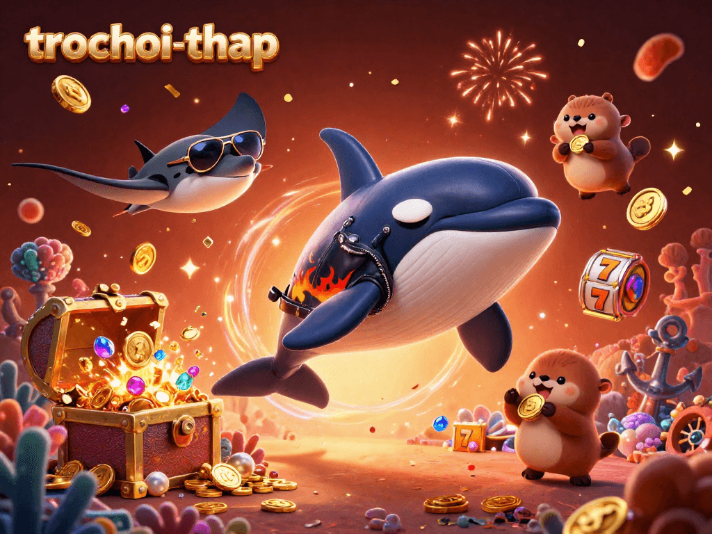 Experience excitement in trochoi-thap with a colorful 3D underwater scene featuring treasure and animated characters.