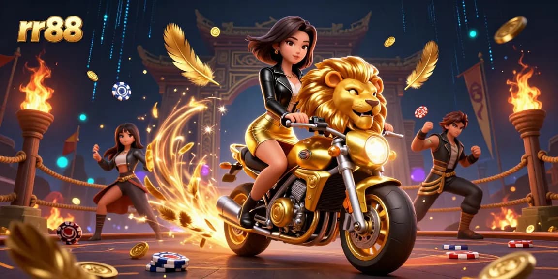 Play thrilling games at rr88, featuring glamorous characters, poker chips, and dynamic casino elements.