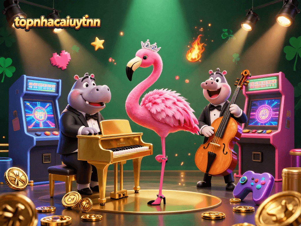 Experience the thrill of lucky dice at topnhacaiuytinn, surrounded by vibrant colors, casino action, and dynamic elements.