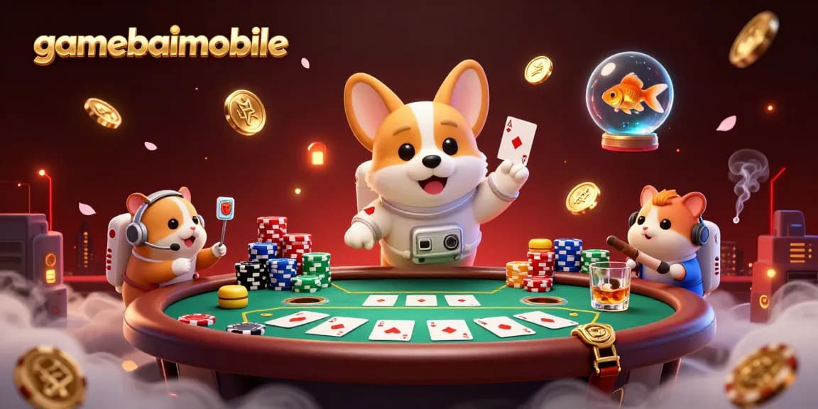 Experience exhilarating gaming moments with gamebaimobile in this vibrant casino-themed 3D illustration.