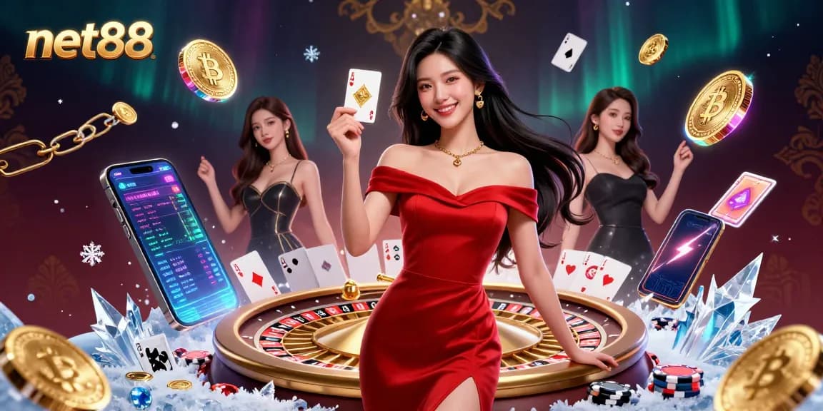 Experience thrilling gameplay at net88 with a stunning casino scene featuring beautiful characters and vibrant game elements.