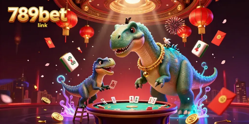 Experience the thrill of 789bet link with a stunning 3D casino scene featuring a brontosaurus and raptor.