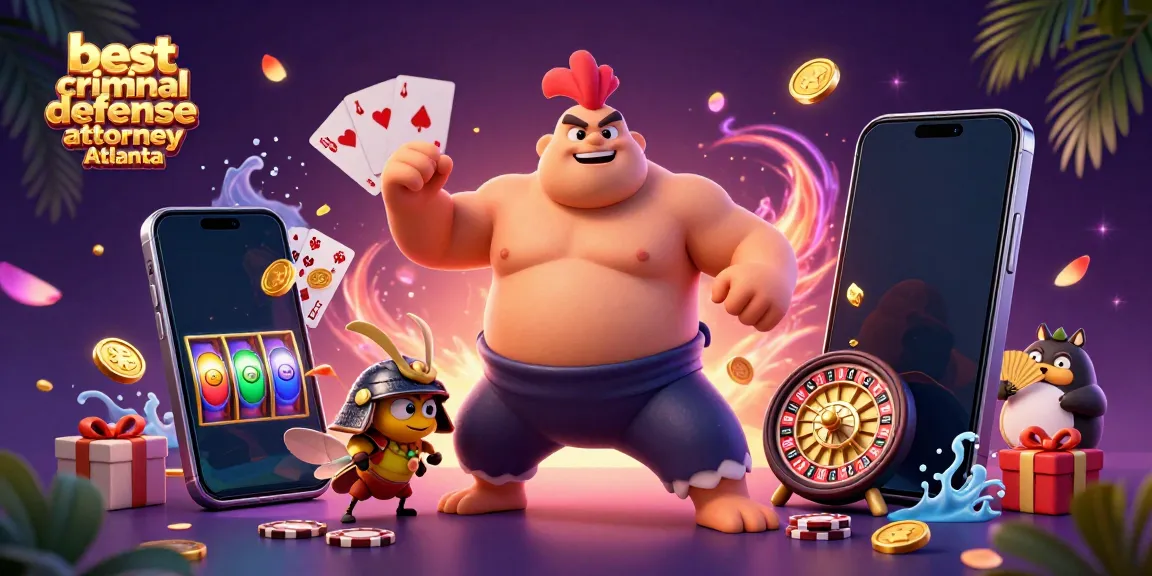 Engaging scene featuring vibrant characters highlighting the best criminal defense attorney Atlanta with casino game elements.