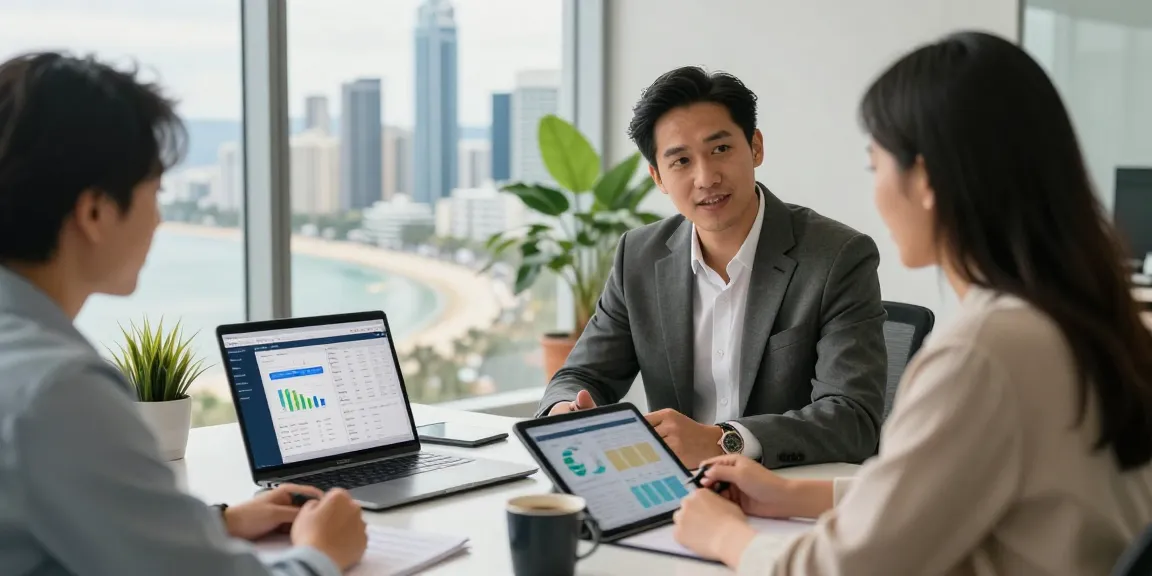 Financial advisor discussing investment strategies in Gold Coast Queensland Australia office