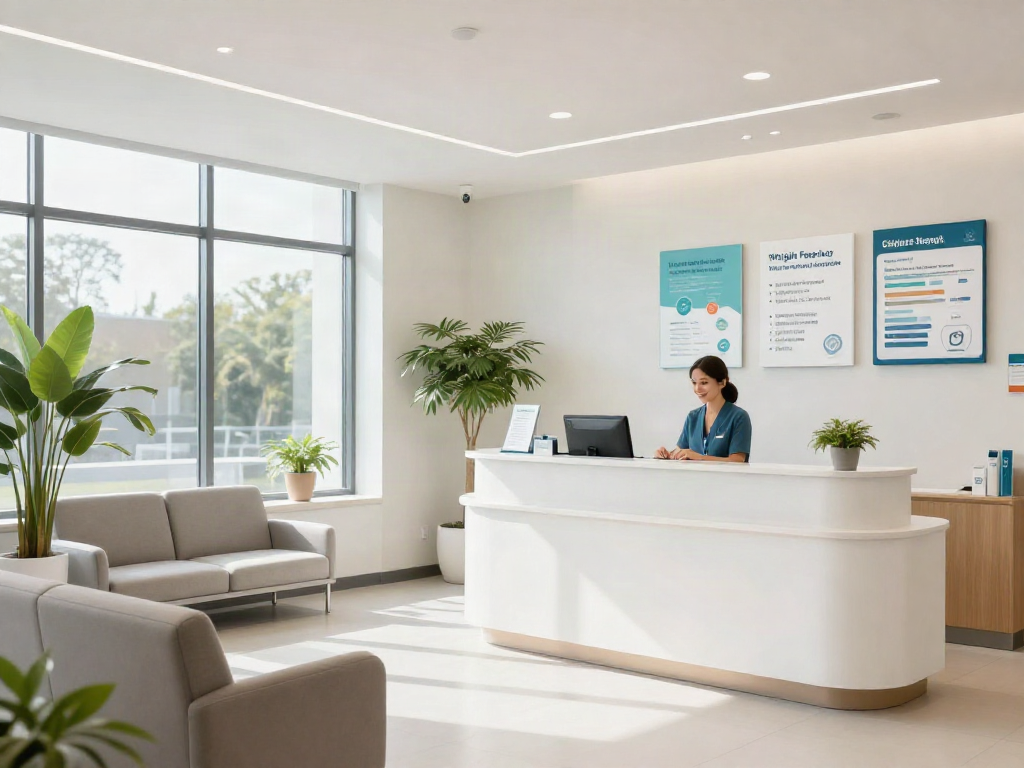Modern weight loss pharmacy with friendly staff and health information displays.