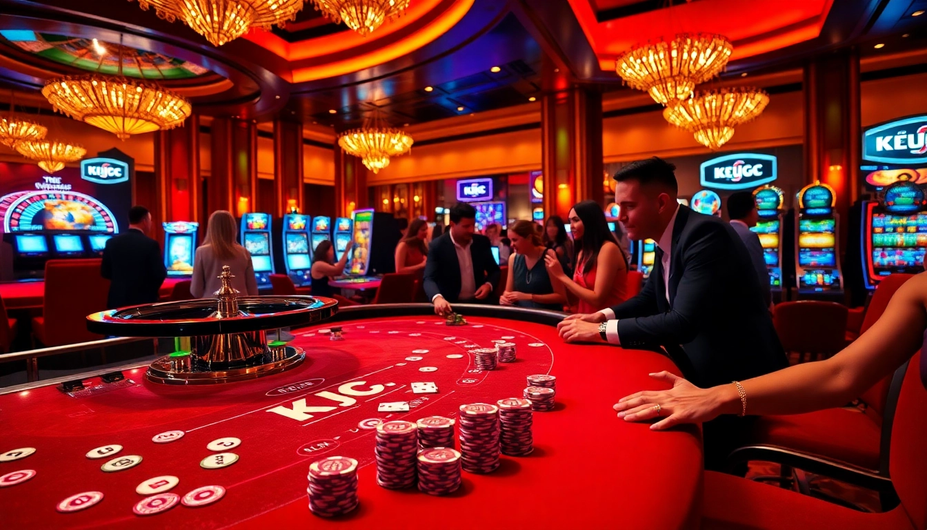 KJC casino scene with vibrant poker table, engaging gameplay, and luxurious atmosphere.