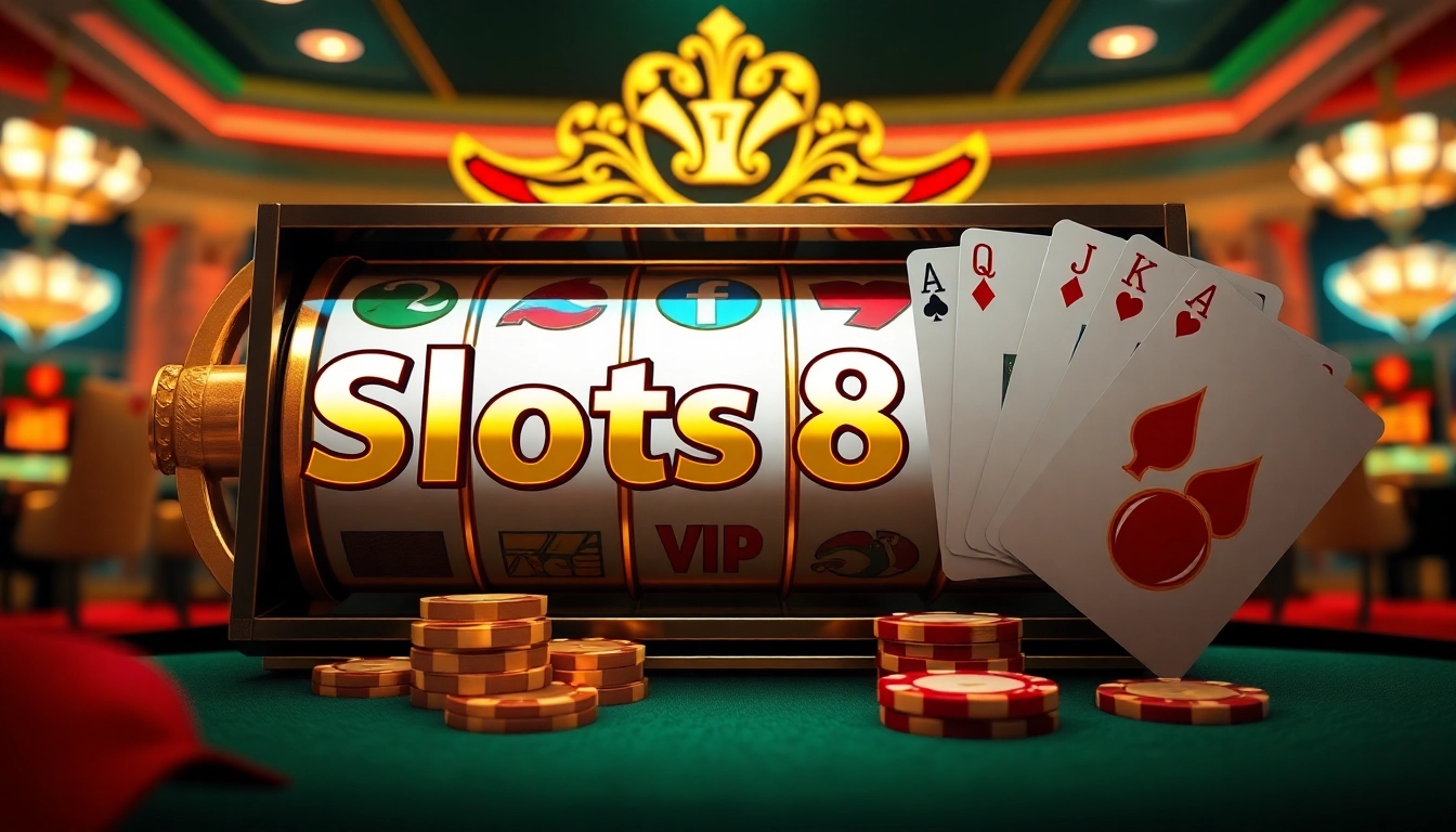 Engaging Slots8 Vip online gaming scene showcasing vibrant slot machines and luxurious casino elements.