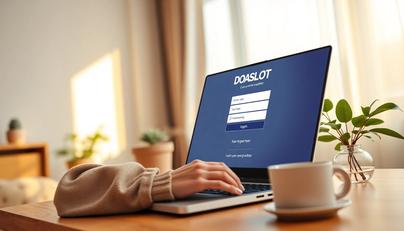 Experience seamless access to DOASLOT login in a cozy home setting, featuring a user-friendly laptop interface.
