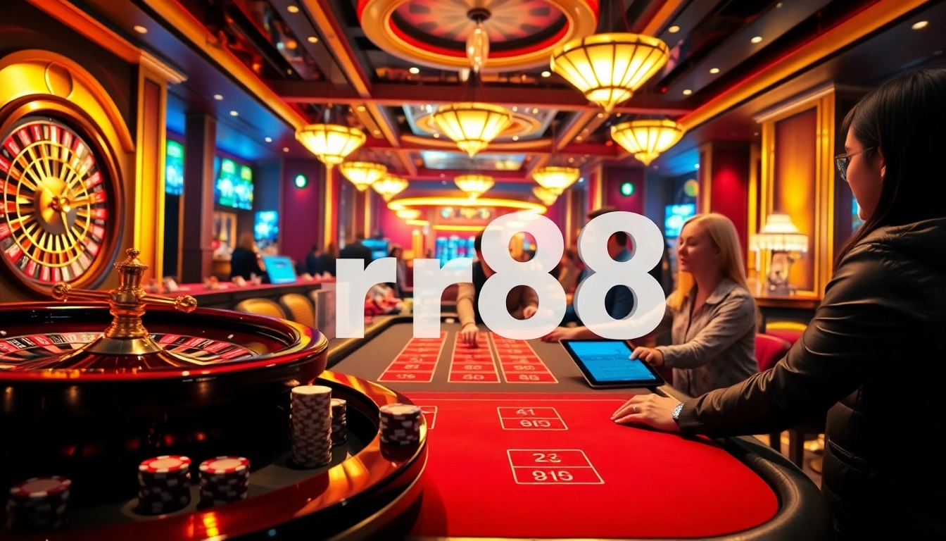 Experience the excitement of rr88 with players engaging in thrilling casino games like blackjack and roulette.
