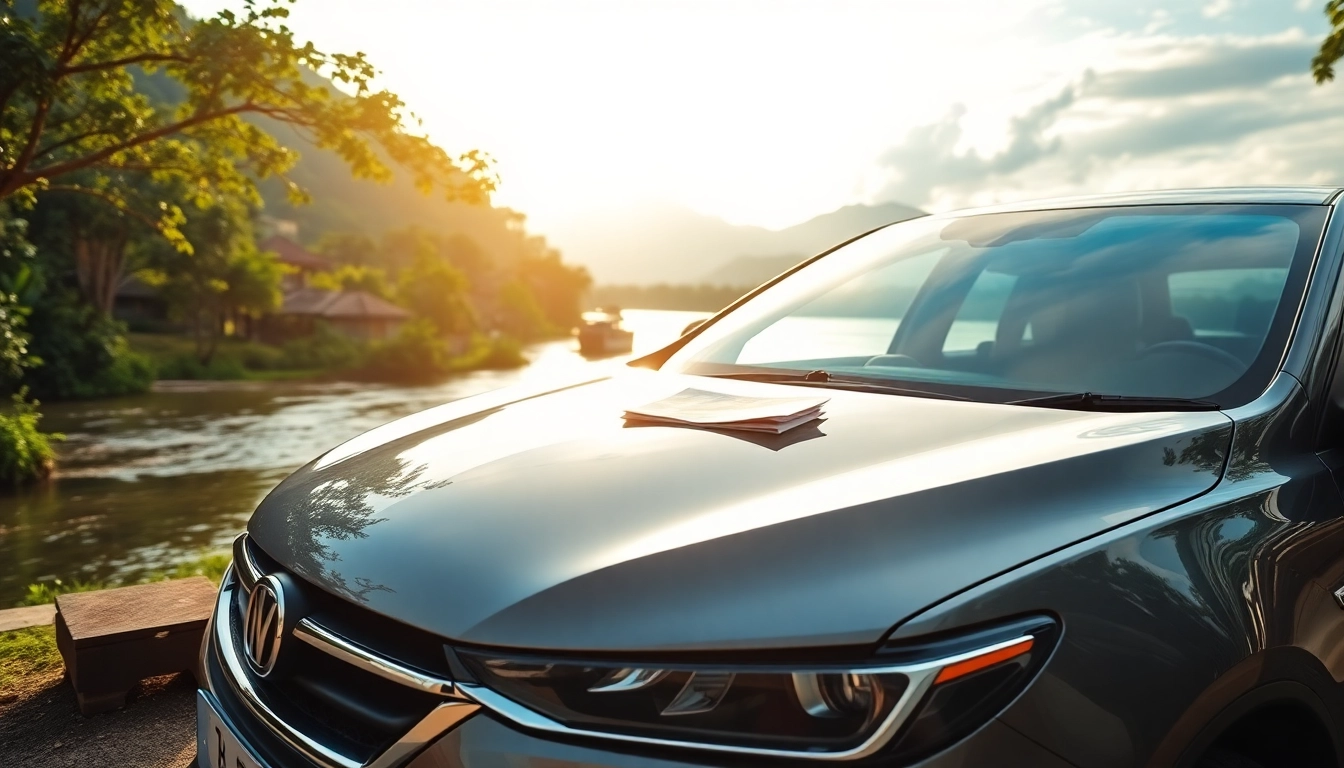 Renting a car in Kuching with a scenic backdrop of nature and culture.