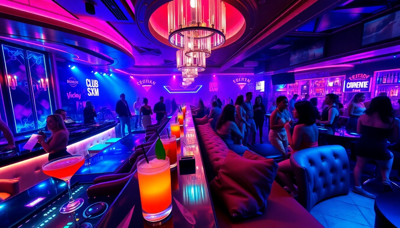 Experience the vibrant nightlife at Club SXM, showcasing beautiful dancers and energetic crowds.