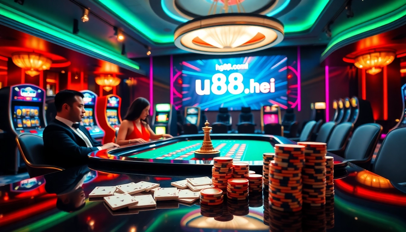 Experience thrilling games at https://u888hii.com/ with gamblers enjoying chips and roulette.