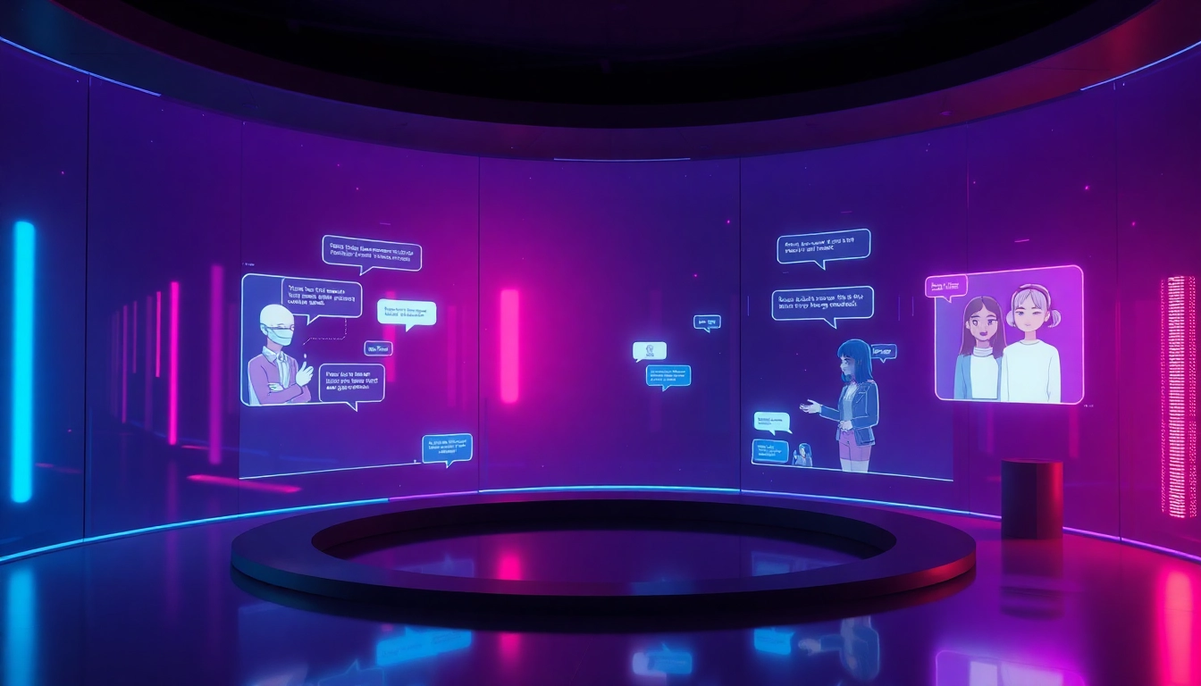 Experience free ai sex chat through immersive digital avatars in a futuristic chat interface.