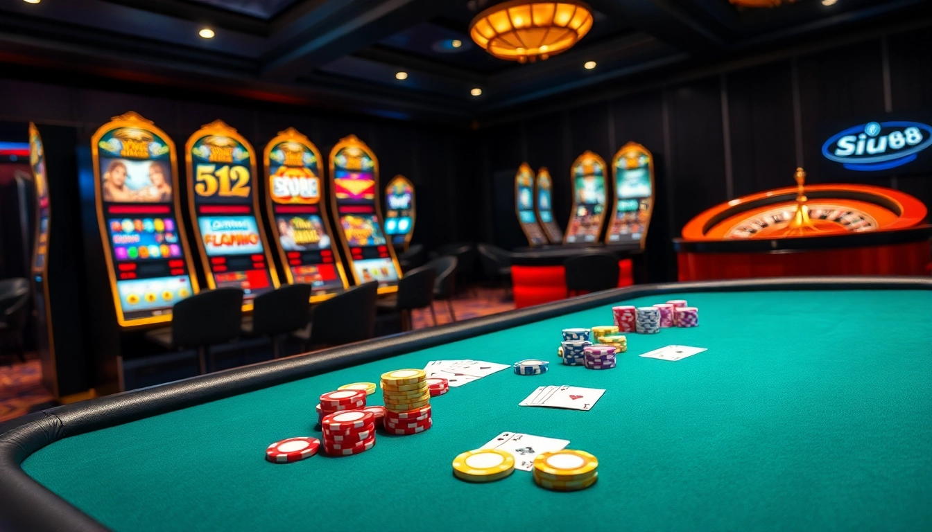 Siu88 casino scene featuring vibrant poker chips and inviting playing cards