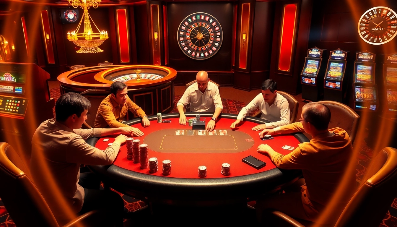 Experience thrilling poker gameplay at https://gamemanclub.wiki with vibrant chips and intense players.