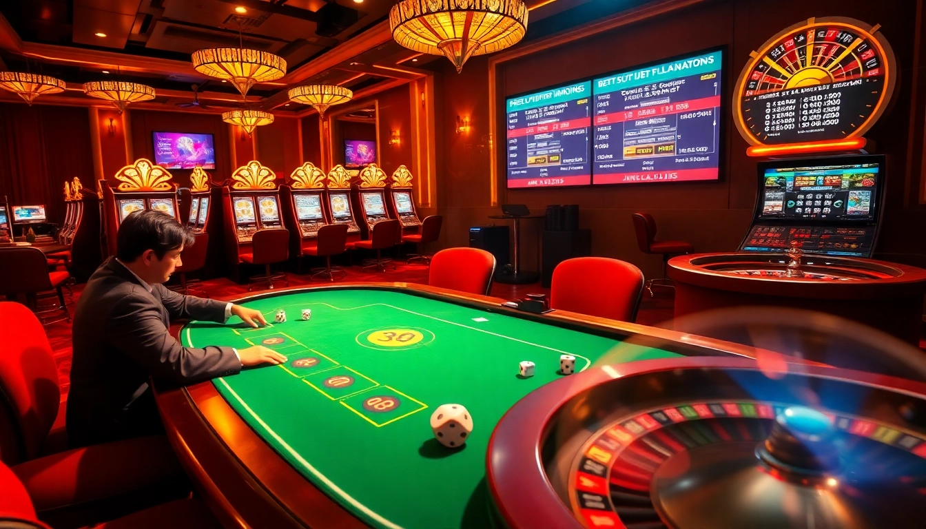 High-energy gambling scene at https://jun88pl.com/ featuring vibrant poker action and glamorous casino elements.