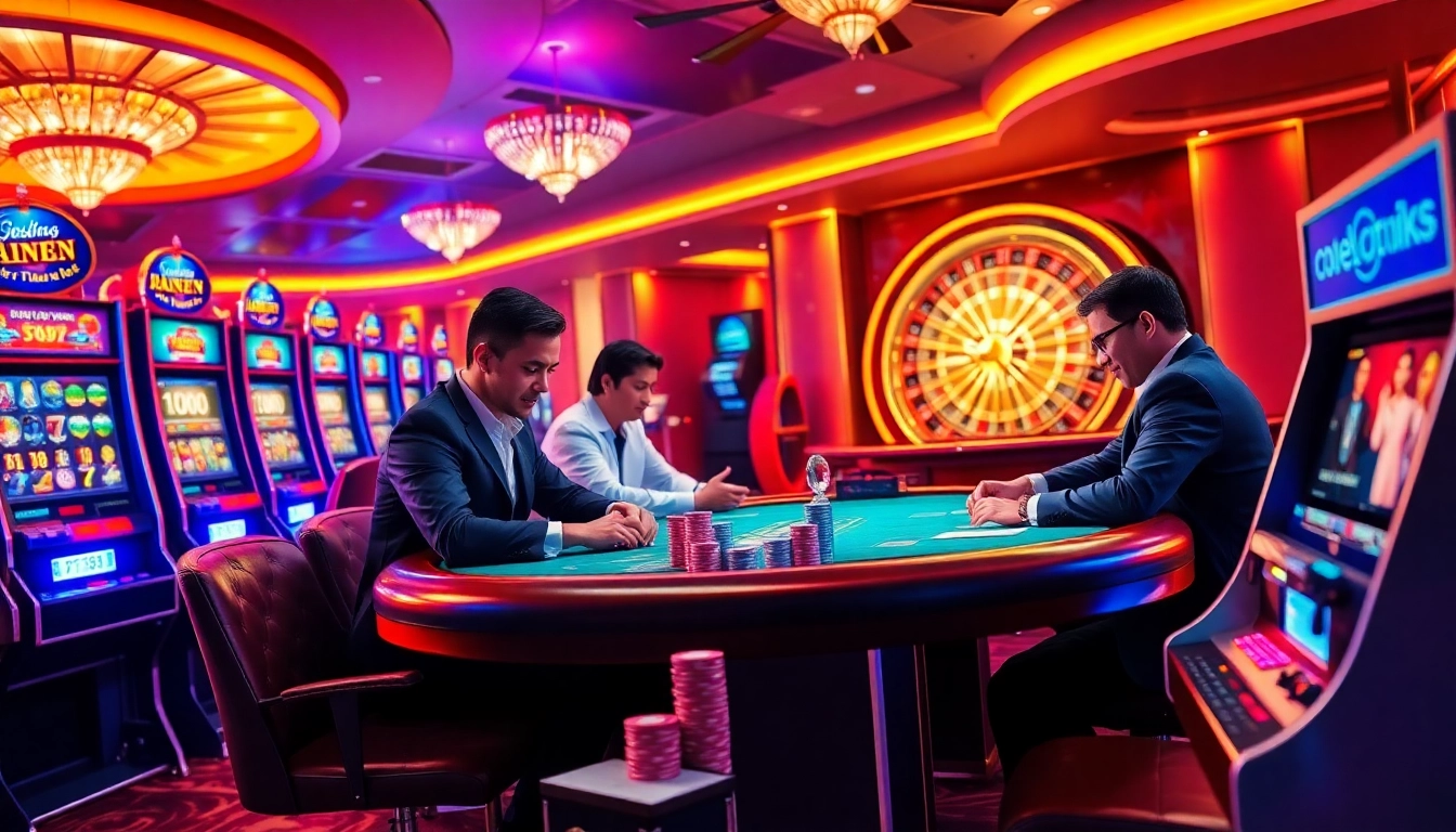 Experience thrilling gameplay at 123win vn with vibrant casinos, poker chips, and exciting betting actions.