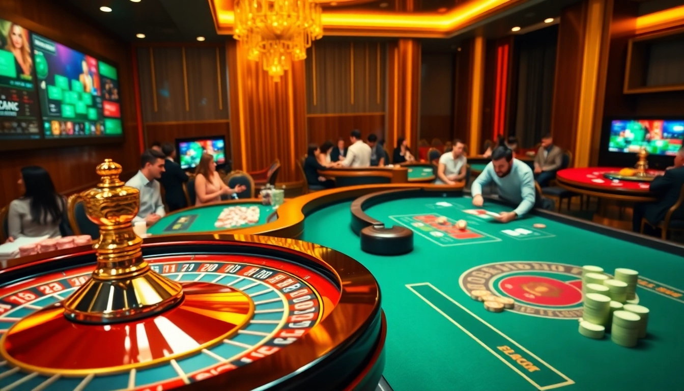 Illustrate the excitement of online gambling at https://king88sa.com/ with vibrant casino scenes and engaging players.