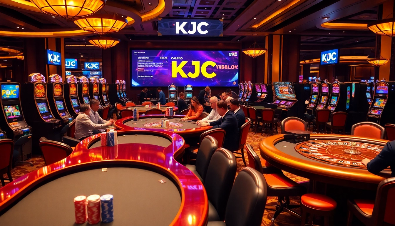 Experience thrilling gambling at KJC Casino with vibrant gaming tables and players winning big.