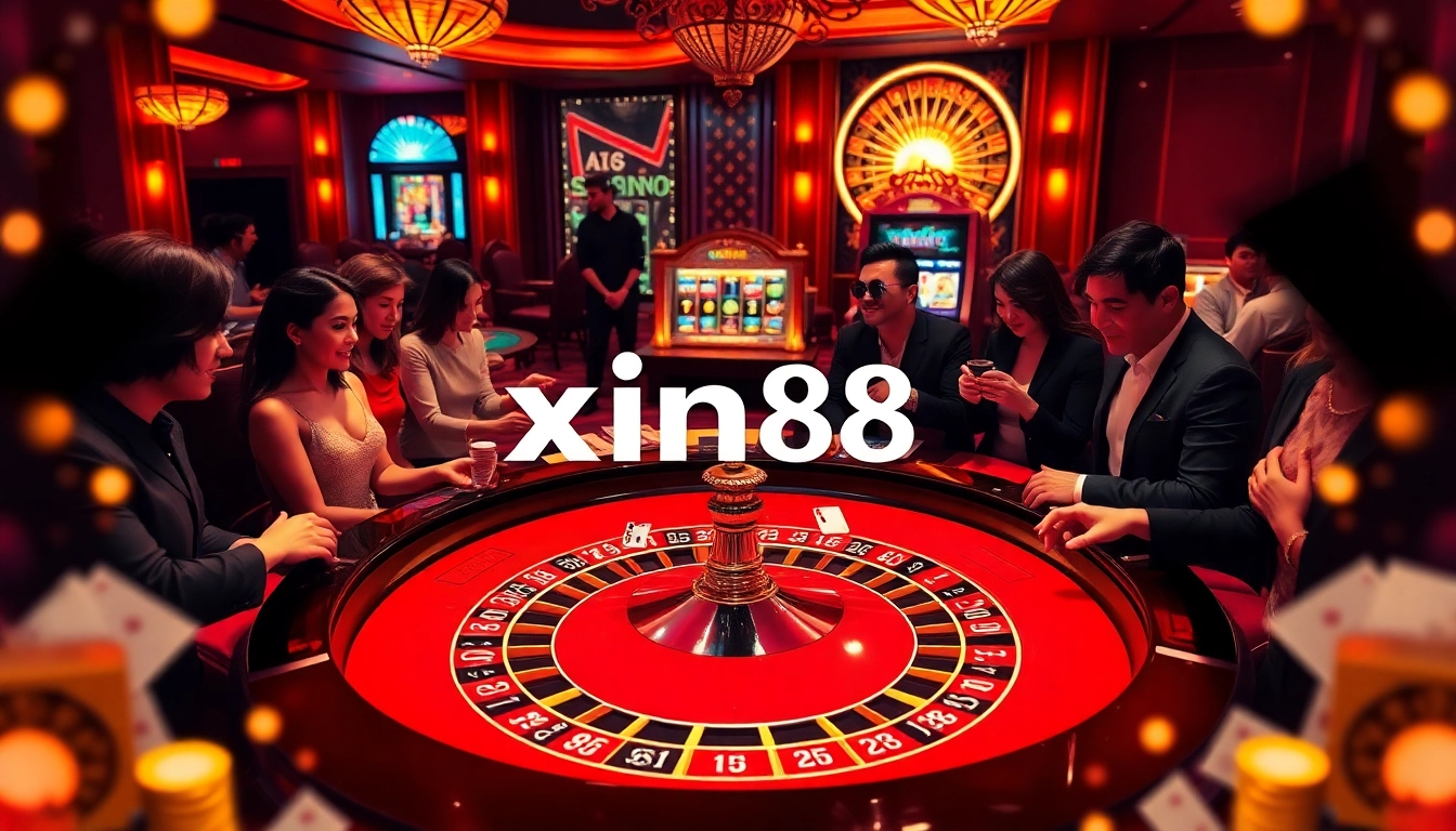 Experience the excitement of xin88 at a luxurious casino roulette table filled with eager players and vibrant energy.