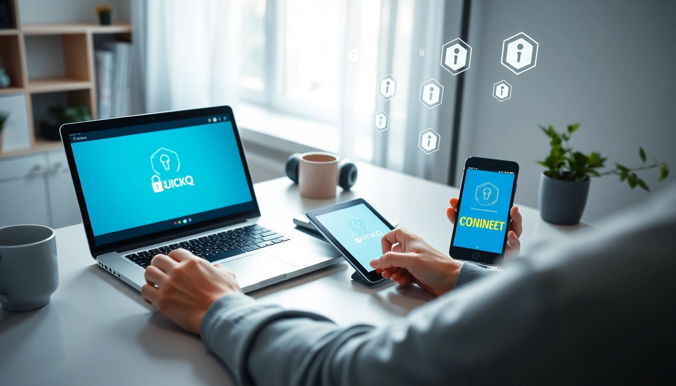 在专业工作环境中，借助 QuickQ下载在多种设备上实现无缝在线安全。