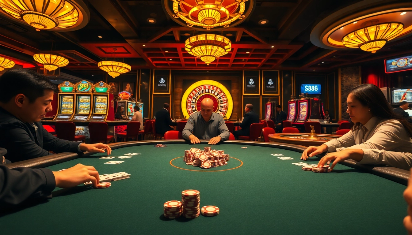 Experience the thrill of S88 casino with vibrant gaming tables and engaged players.
