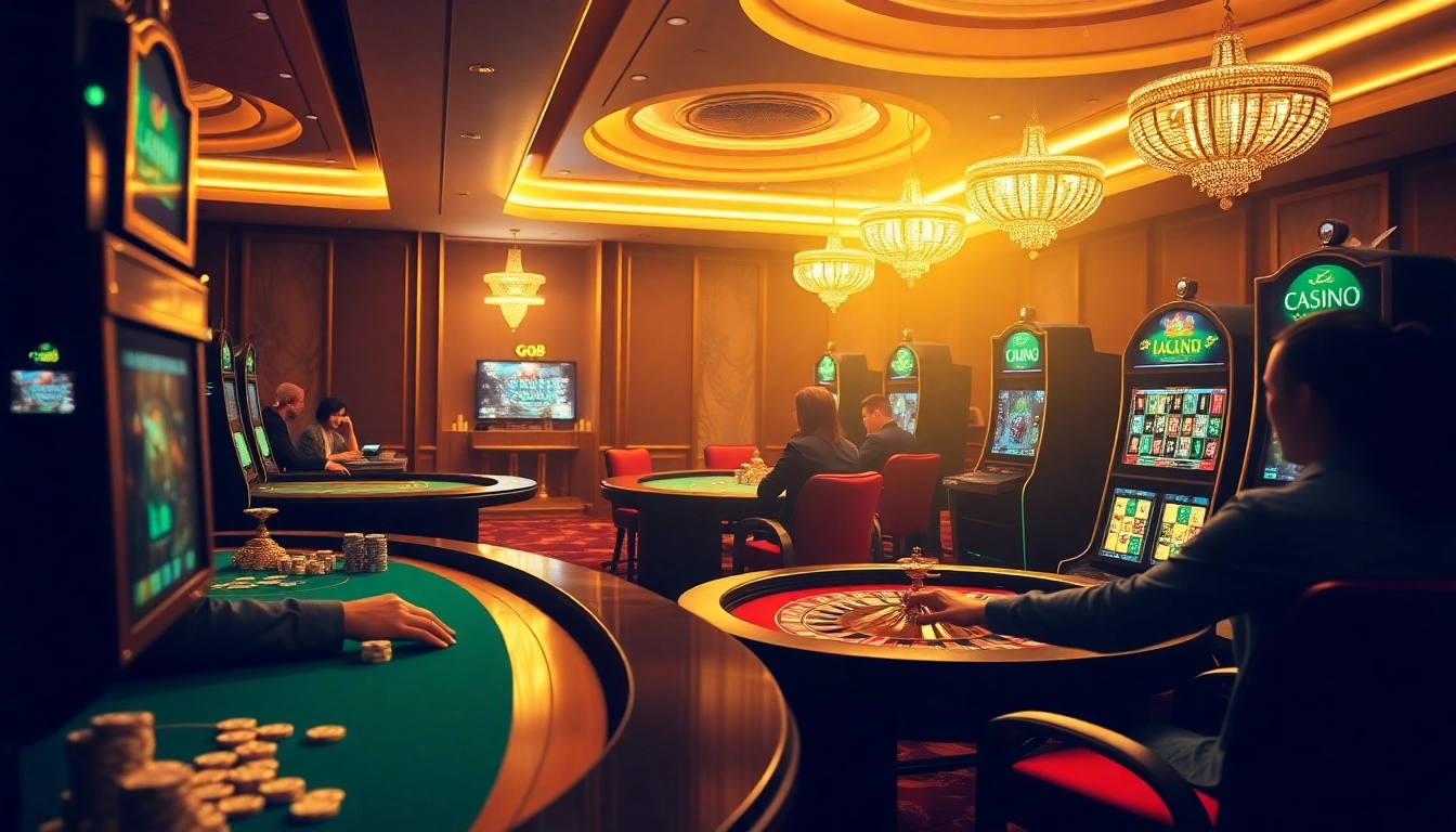 Action at the trang chủ go8 casino featuring exciting games, vibrant slot machines, and betting tactics.