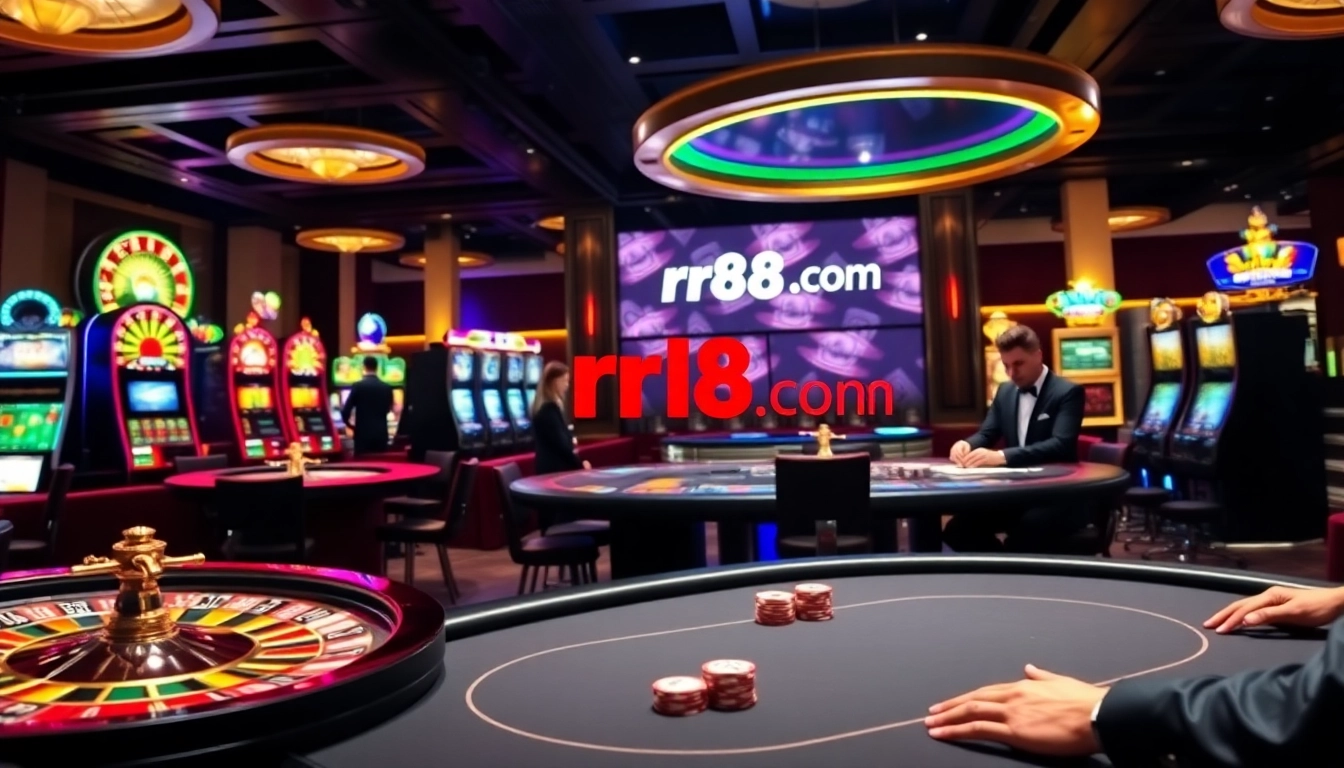 Experience thrilling games at rr88.com with vibrant casino visuals featuring roulette and slots.