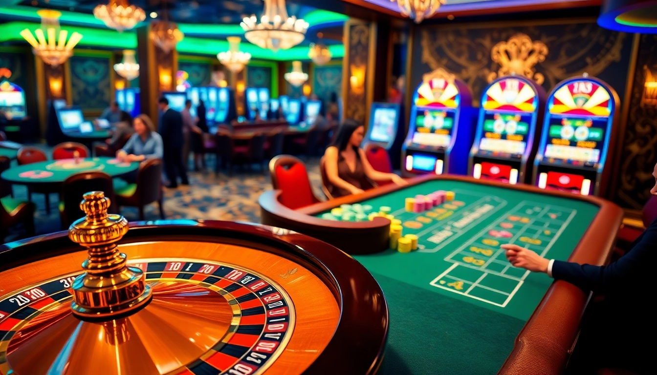 Engage with the excitement at nhà cái PS99 as players enjoy roulette and poker in a vibrant casino setting.