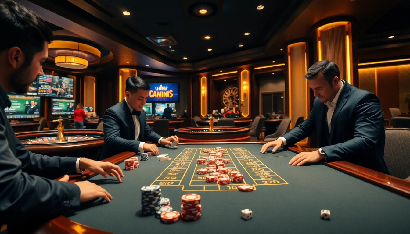 Players engaging in a thrilling casino game at UU88 with colorful poker chips and cards.