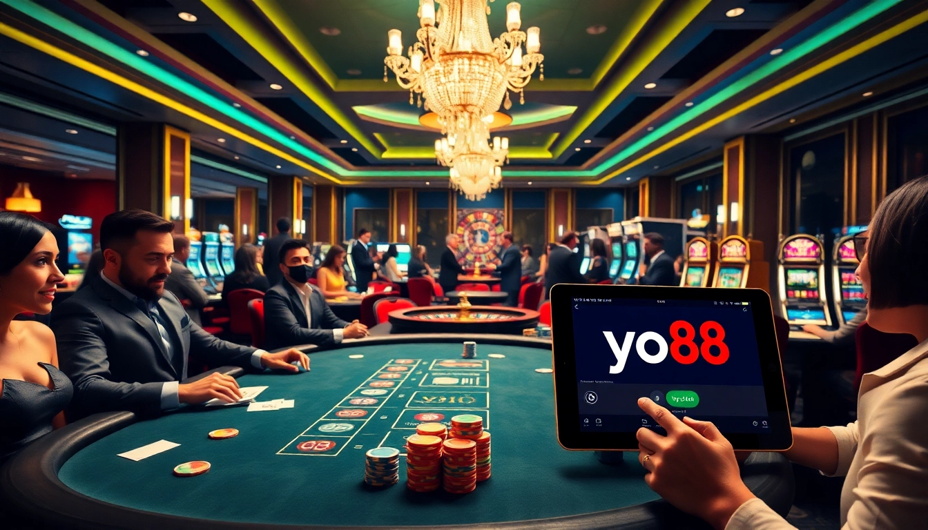 Experience high-stakes gaming at yo88 with vibrant poker tables, thrilling slot machines, and roulette action.