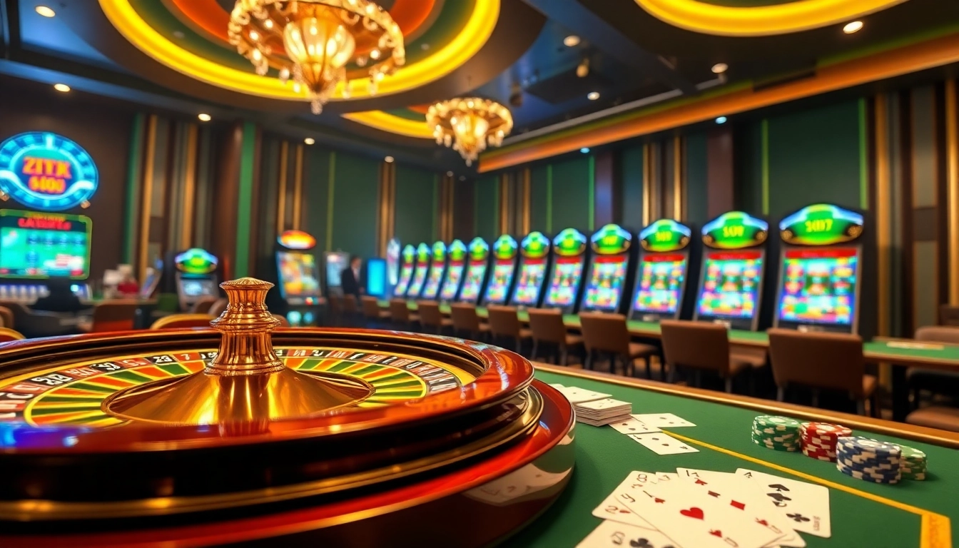 Experience the excitement of online gambling with RIKVIP's vibrant casino interface featuring a roulette wheel and poker setup.