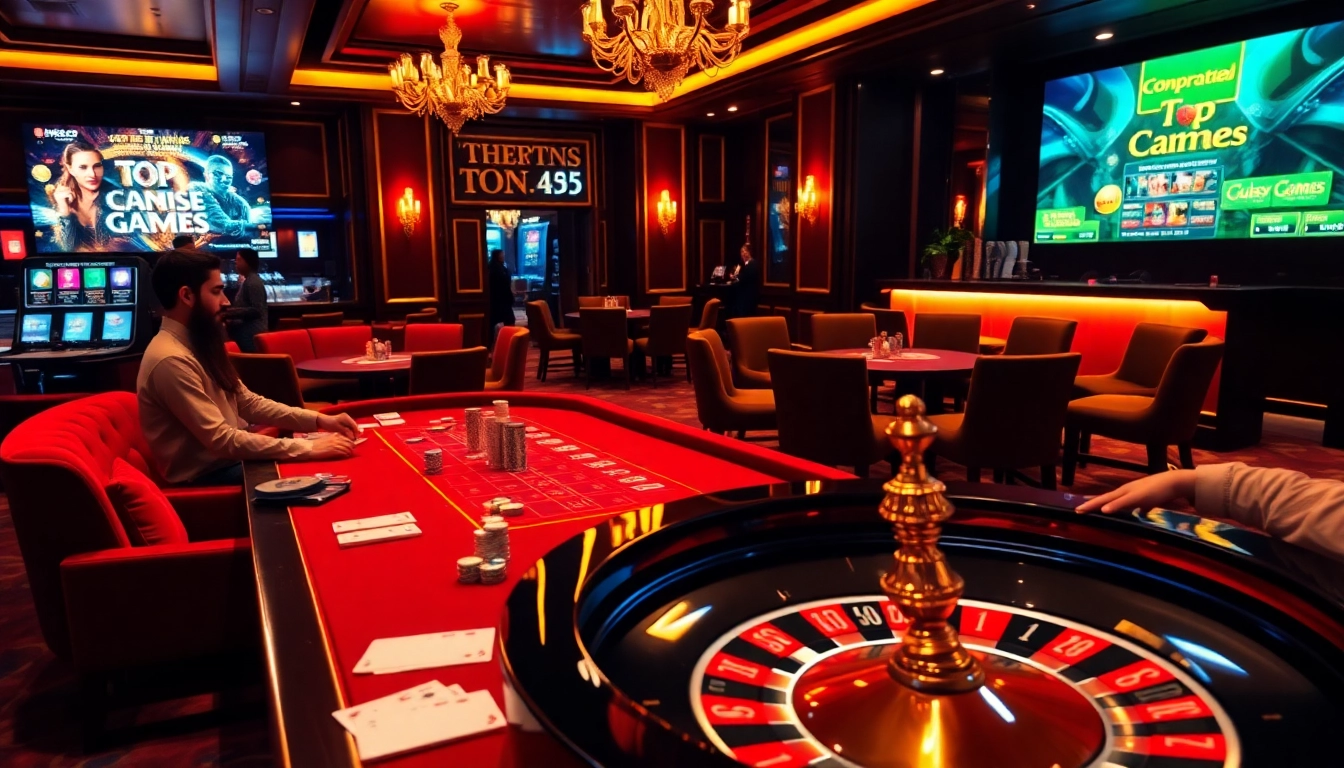 Gambling excitement at https://kk55.host/, with players enjoying a roulette wheel and poker game.